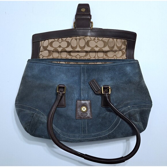 Vintage Coach Blue Suede Soho-Hampton Satchel 9507 Hobo Bag Purse Leather - Picture 7 of 12